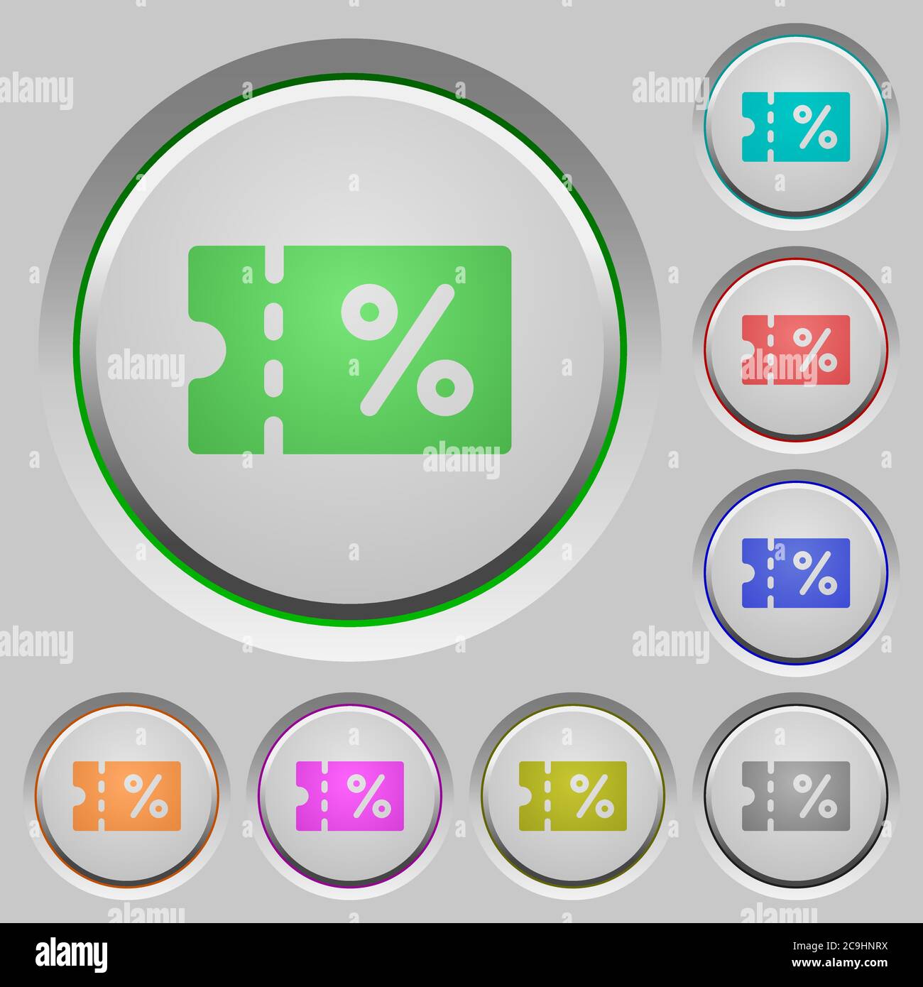 Coupon color icons on sunk push buttons Stock Vector