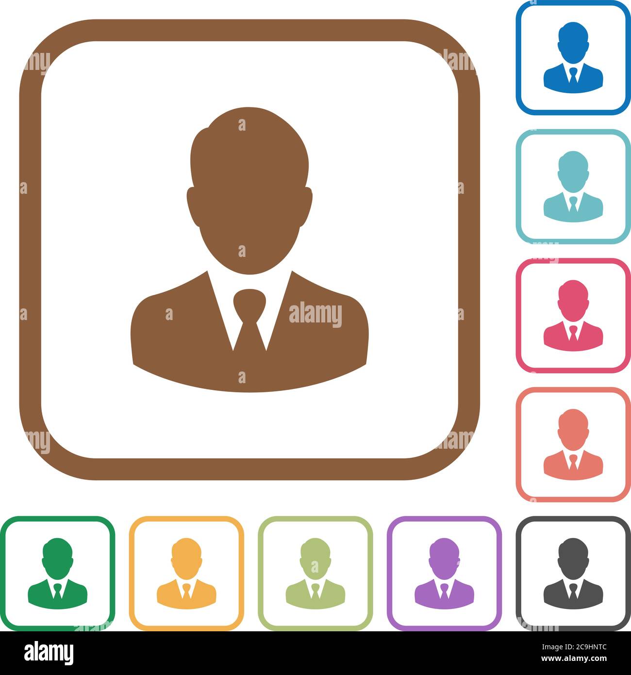 Businessman avatar simple icons in color rounded square frames on white ...