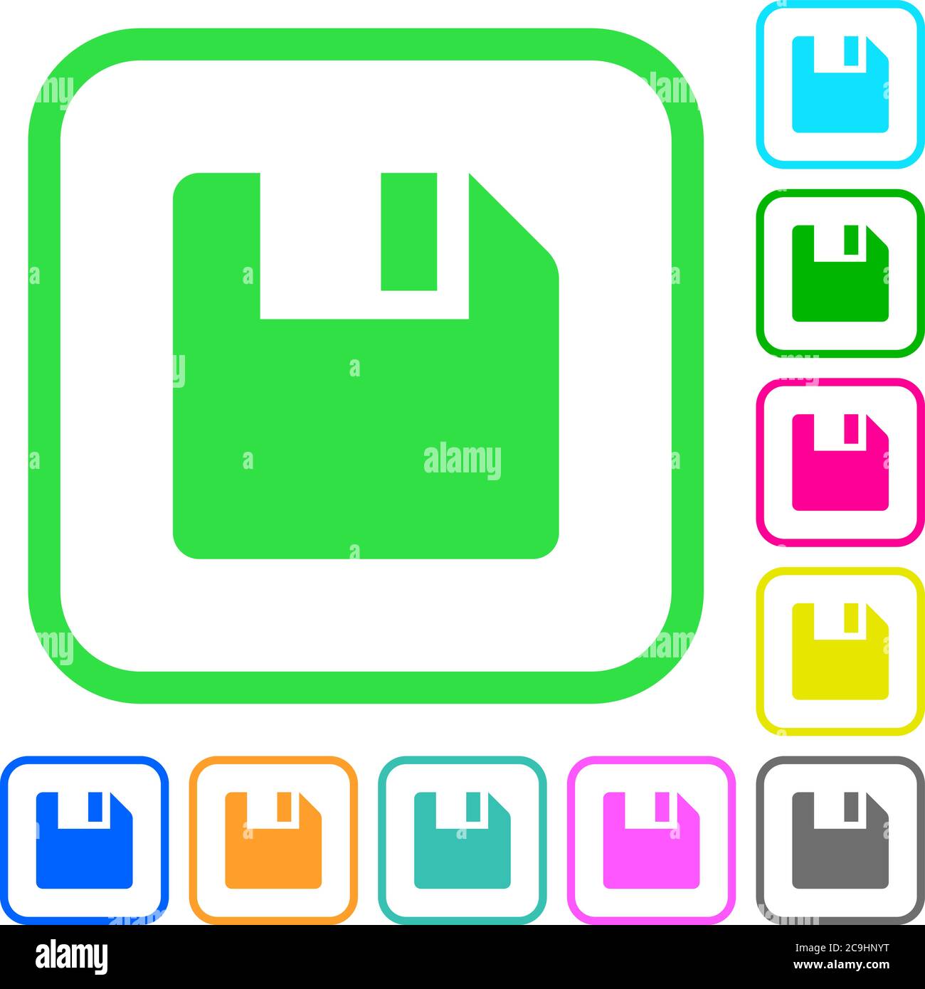 Save data vivid colored flat icons in curved borders on white background Stock Vector