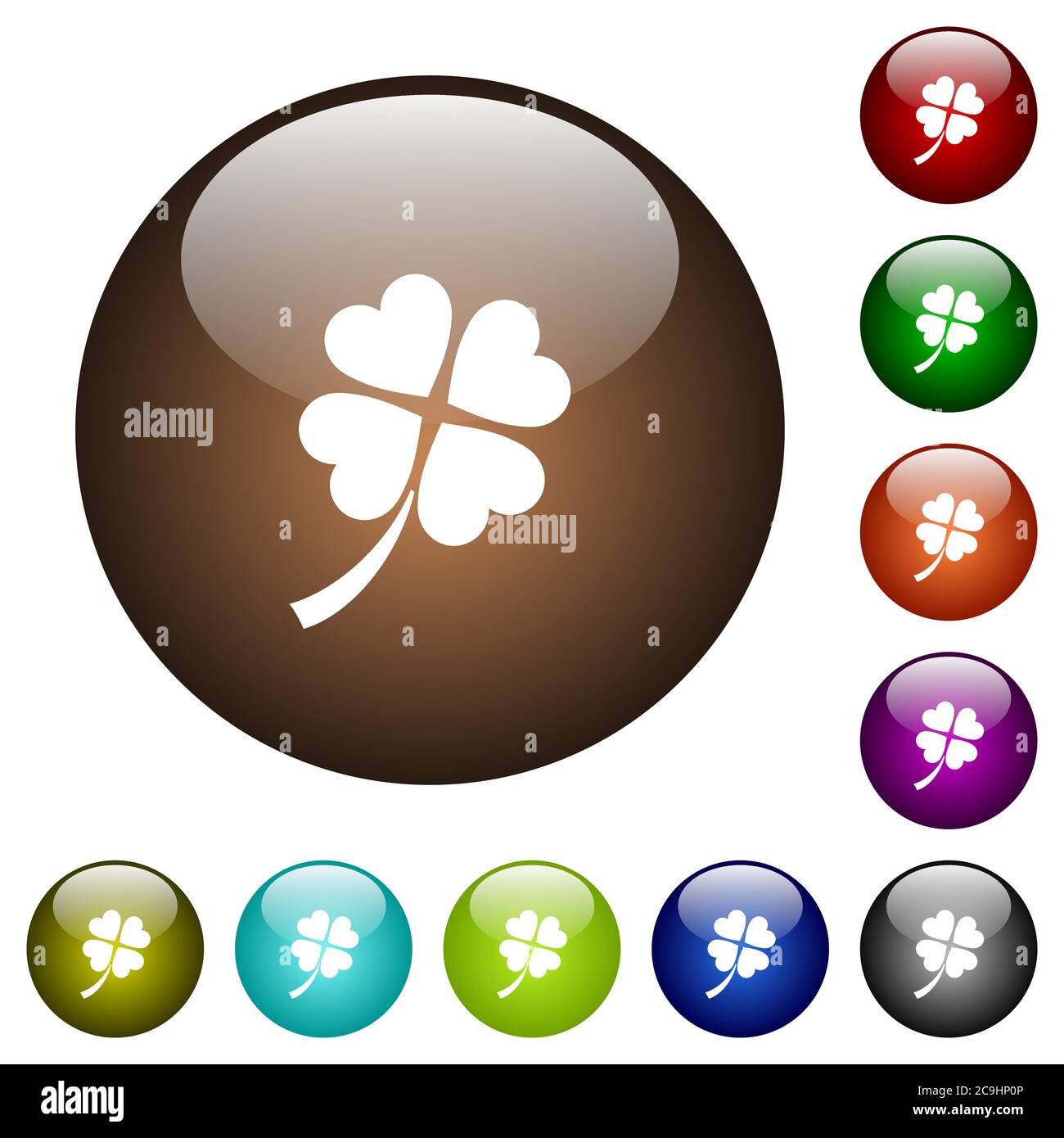 Four leaf clover white icons on round color glass buttons Stock Vector ...