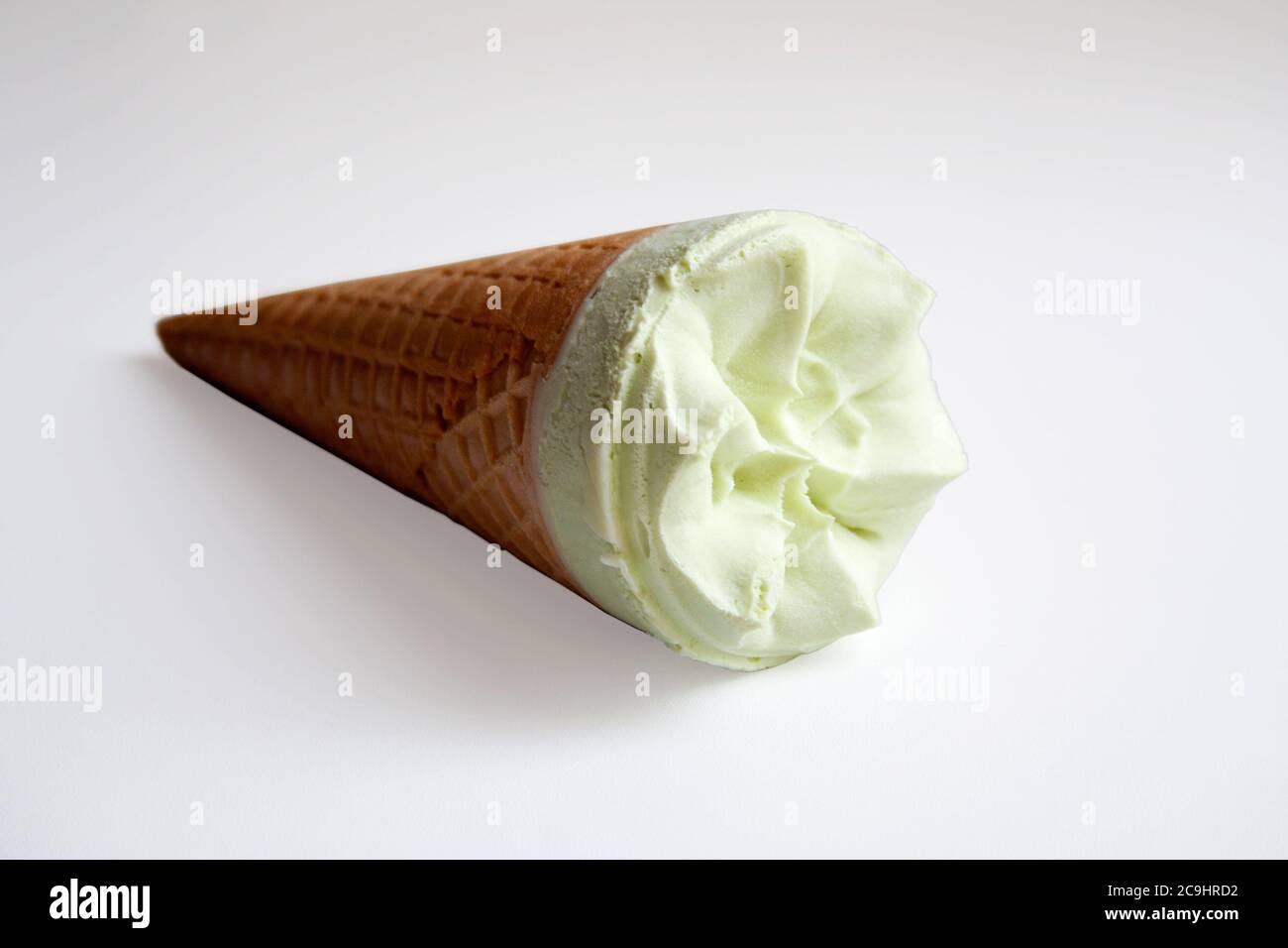 Pistachio Ice Cream Cone Isolated On White Background Stock Photo Alamy