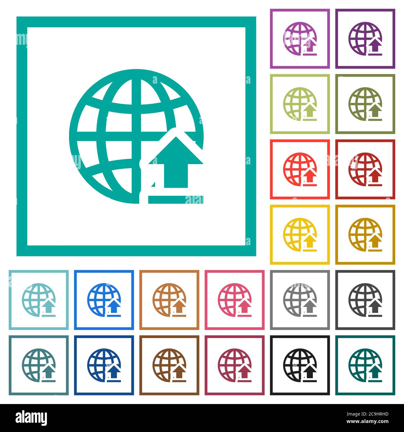 Upload to internet flat color icons with quadrant frames on white background Stock Vector