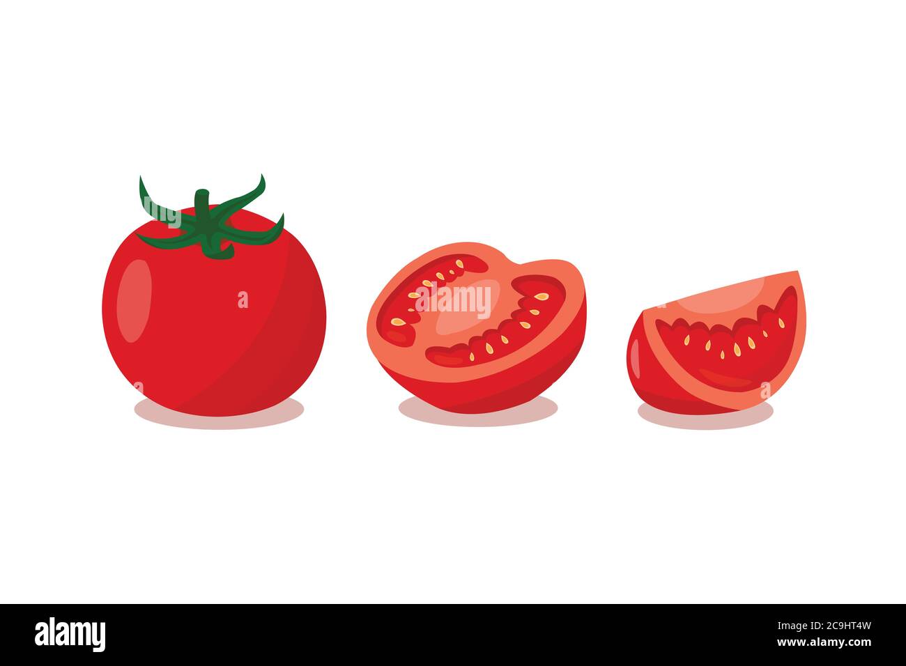 Tomatoes isolated on white background. Tomatoes cut in half on a white background. Stock Vector
