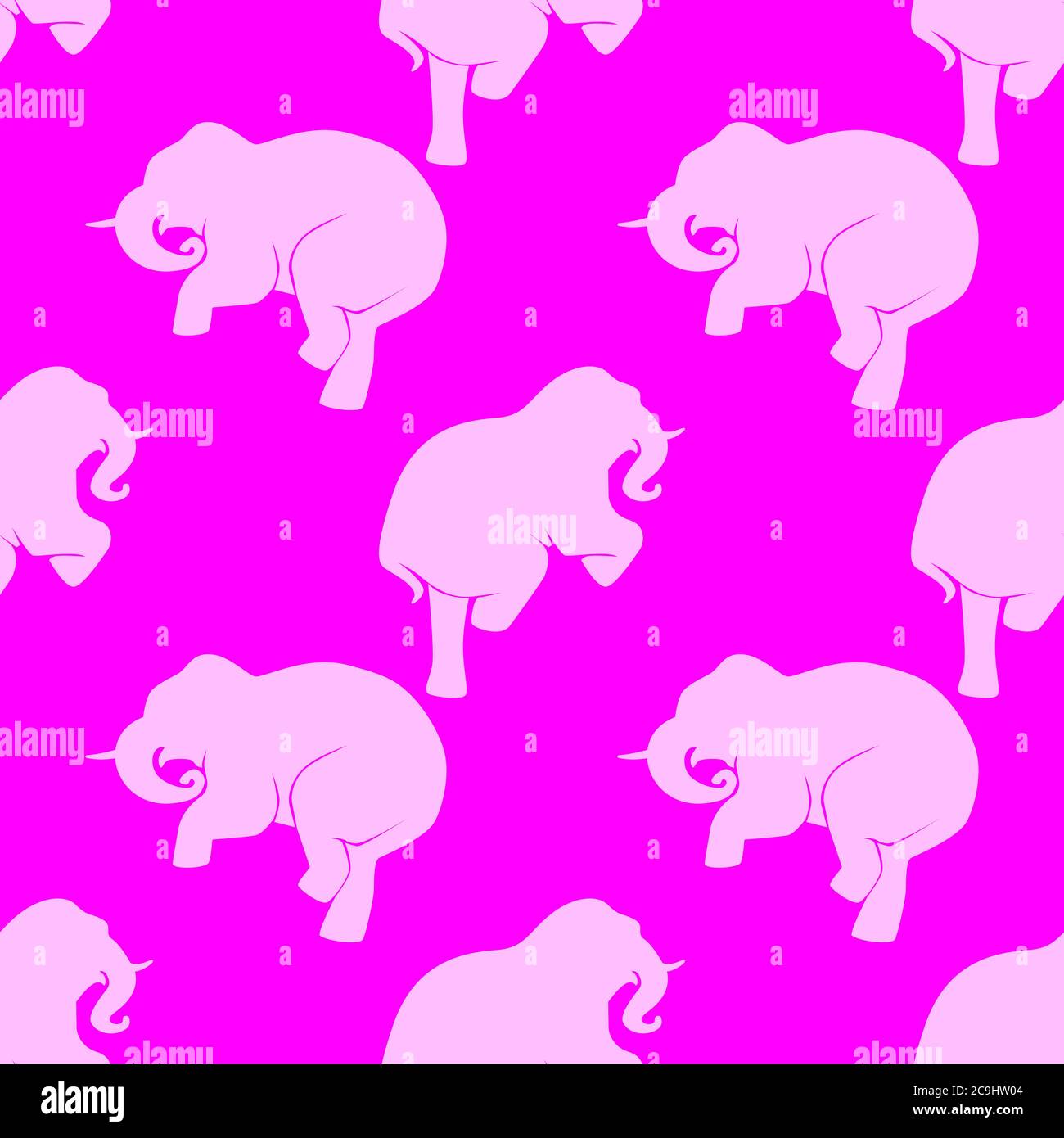 seamless pattern of dancing elephants on a pink background. Vector image Stock Vector