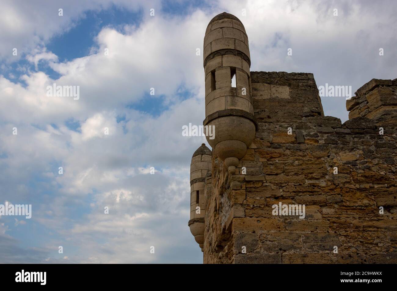 Towers of the Yenikale fortress against the sky. Castle, fortress, landscape.Space for text Stock Photo
