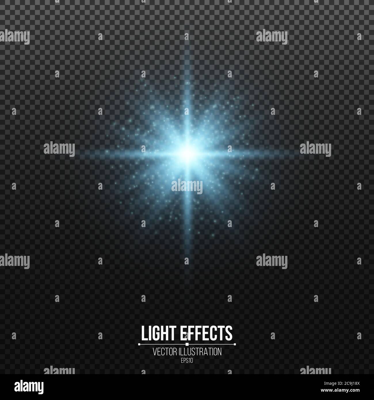 Shining blue star with glitters isolated on a dark transparent background. Glowing dust. Glittering elements. Vector illustration. EPS 10 Stock Vector
