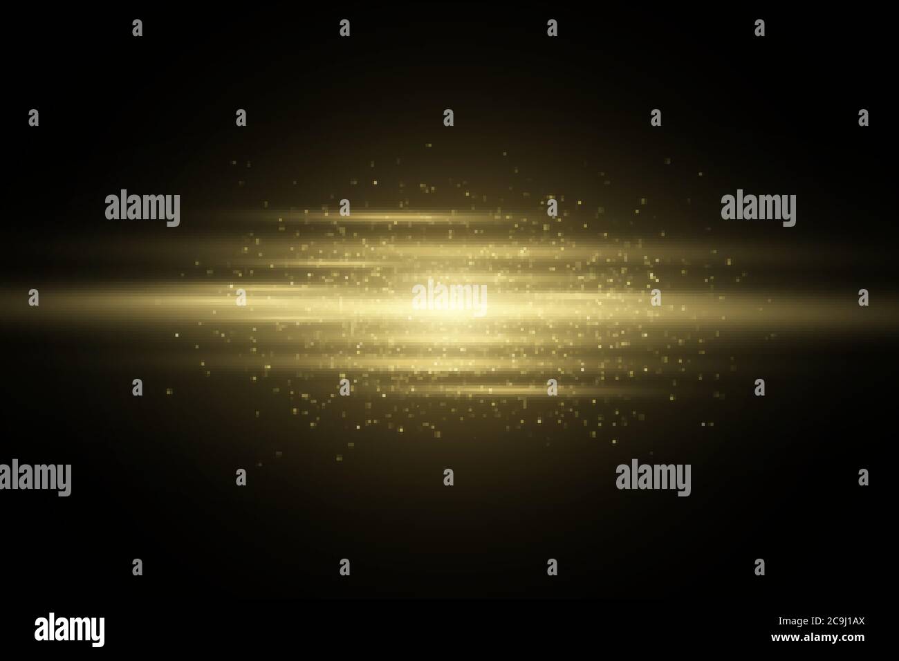 Light effect of golden abstract glowing lines isolated on a transparent dark background. Scanner backdrop. Shining element. Gold glitter. Vector Illus Stock Vector