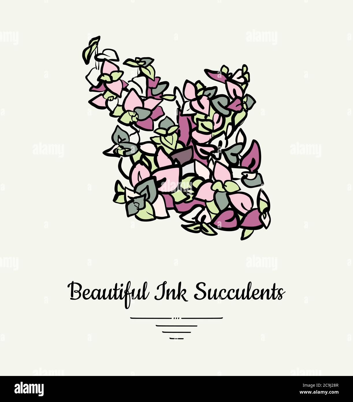 Crassula hand drawn succulent vector isolated illustration. Modern ink succulent plant logo, icon, poster, banner, postcard. Minimalistic floral Stock Vector