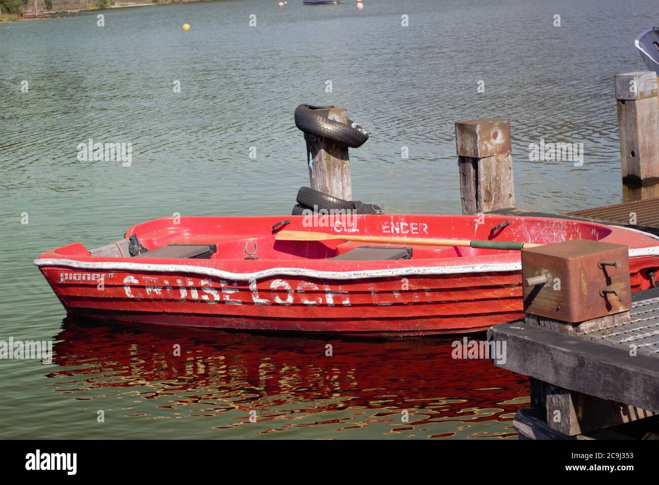 Read boat on Loch Lomond in Scotland, UK Stock Photo