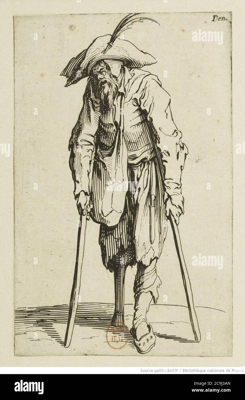 Jacques Callot - Les Gueux (14) - Le mendiant à la jambe de bois. Stock Photo
