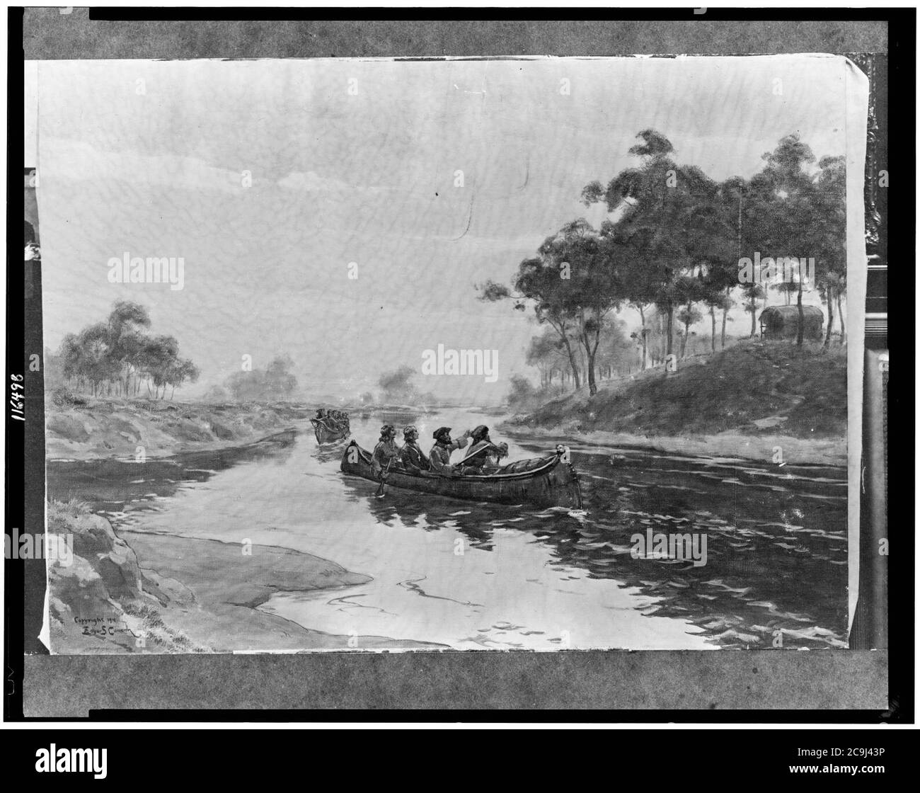 Jacques Marquette and Louis Joliet in canoe, with two other men, 1673