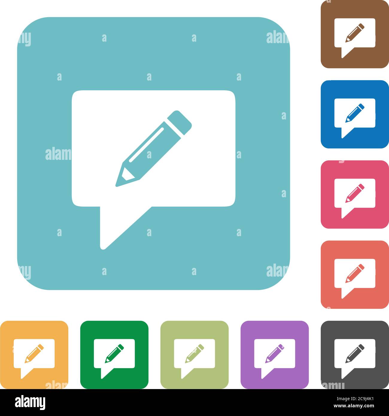 writing comment white flat icons on color rounded square backgrounds Stock Vector