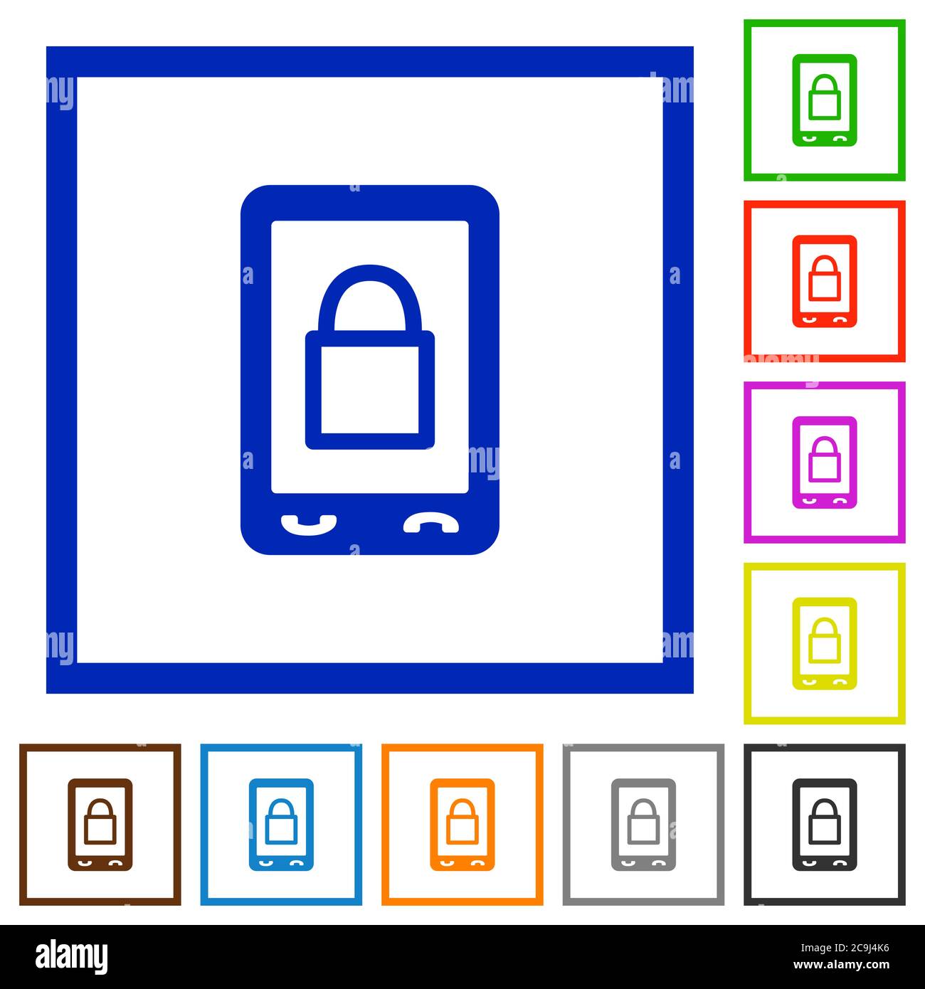 Lock mobile flat color icons in square frames on white background Stock Vector