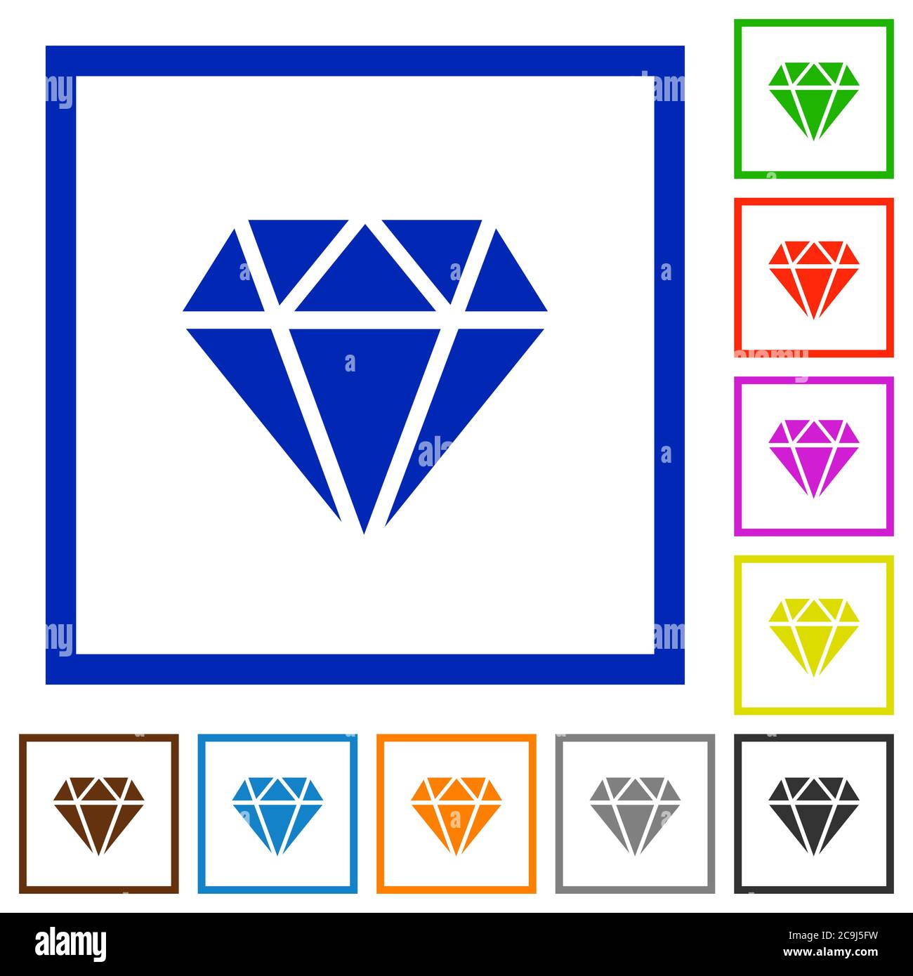 Diamond flat color icons in square frames on white background Stock Vector