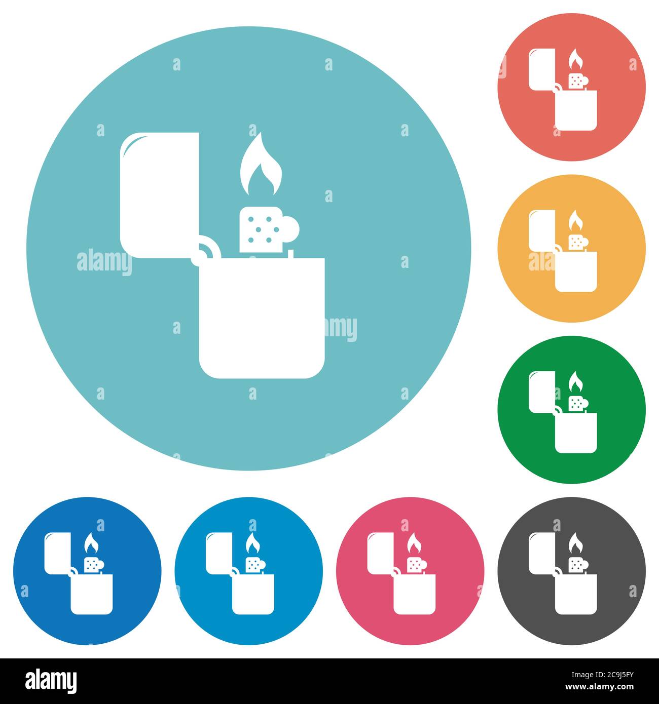 Lighter flat white icons on round color backgrounds Stock Vector