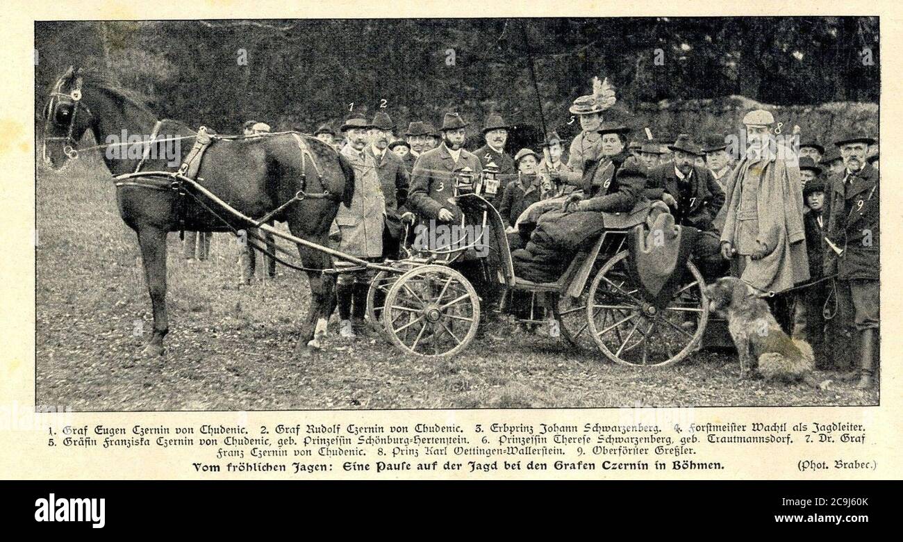 Jagdgesellschaft bei den Grafen Czernin in Böhmen, 1902. Stock Photo