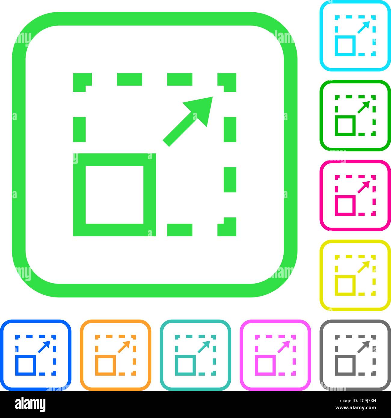 Maximize element vivid colored flat icons in curved borders on white background Stock Vector