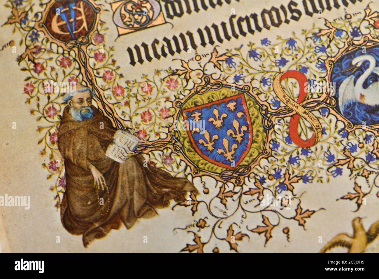 Detail of a facsimile page from Les Grande Heures de Jean Duc de Berry, the famous Book of Hours commissioned by the Duke of Berry in 1409, featuring Stock Photo