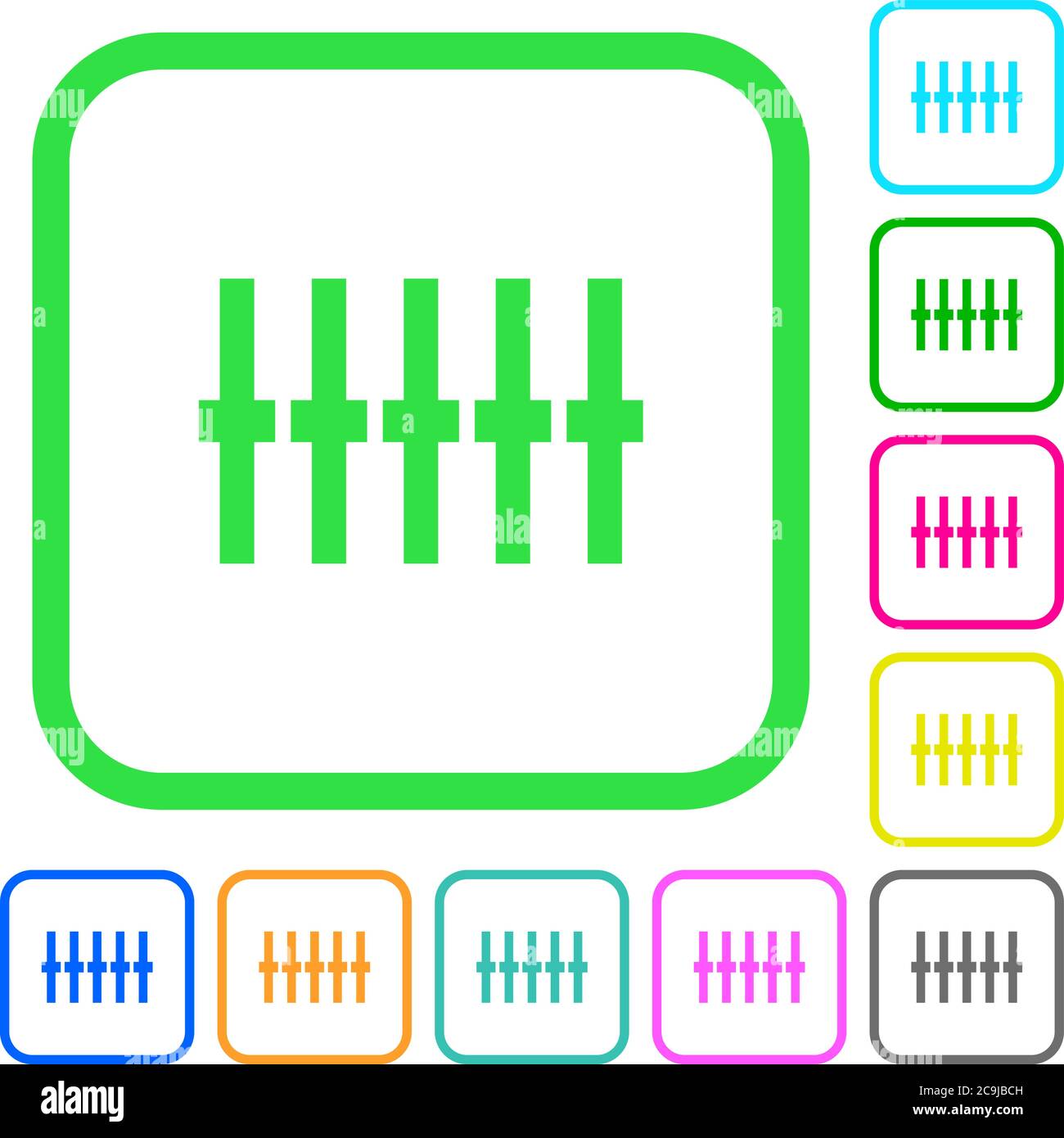 Graphical equalizer vivid colored flat icons in curved borders on white background Stock Vector