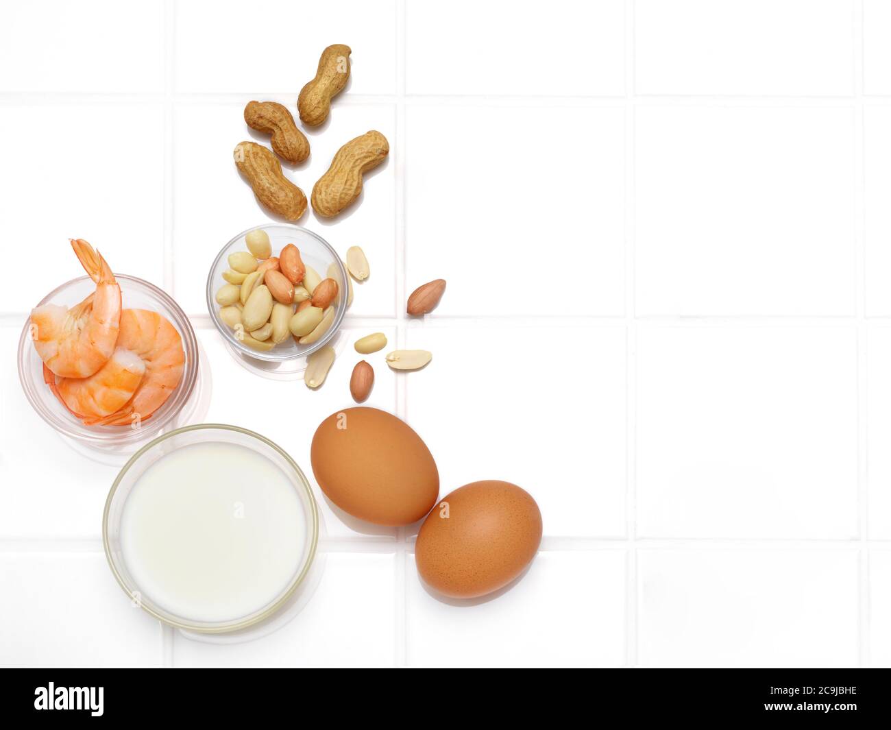 Foods associated with allergies, studio shot. Stock Photo
