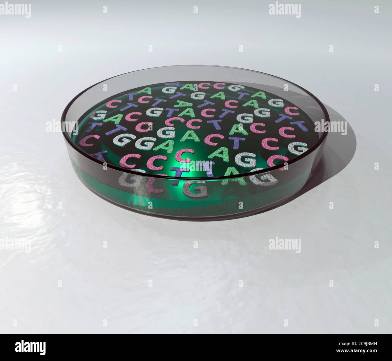 Letters of DNA alphabet floating on the surface of a culture in a petri