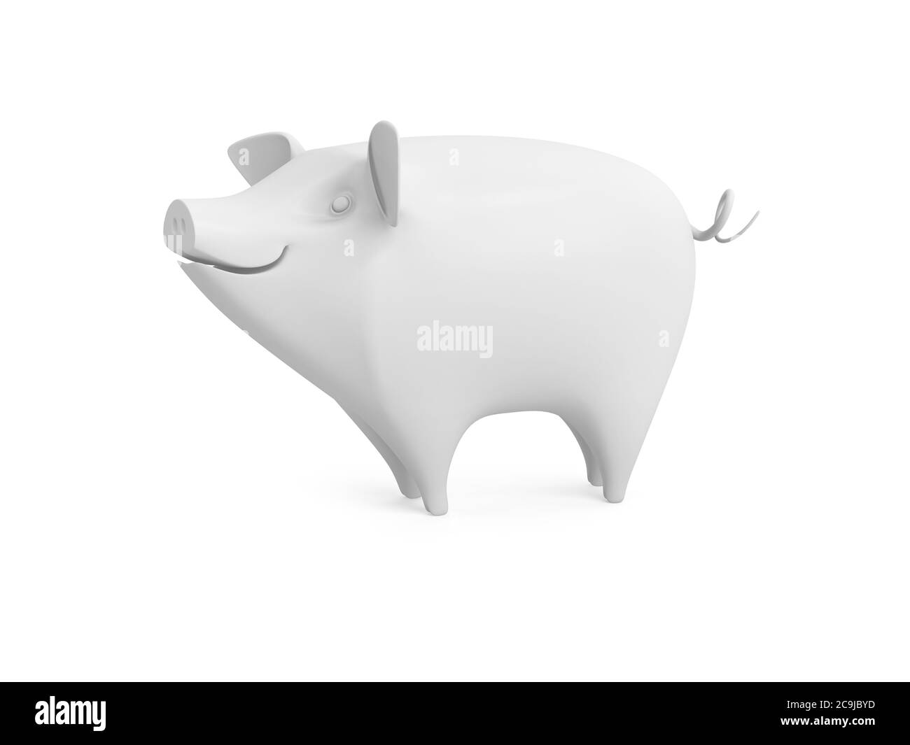 Stylized model of a pig, isolated on white background. 3D illustration, side view. Stock Photo