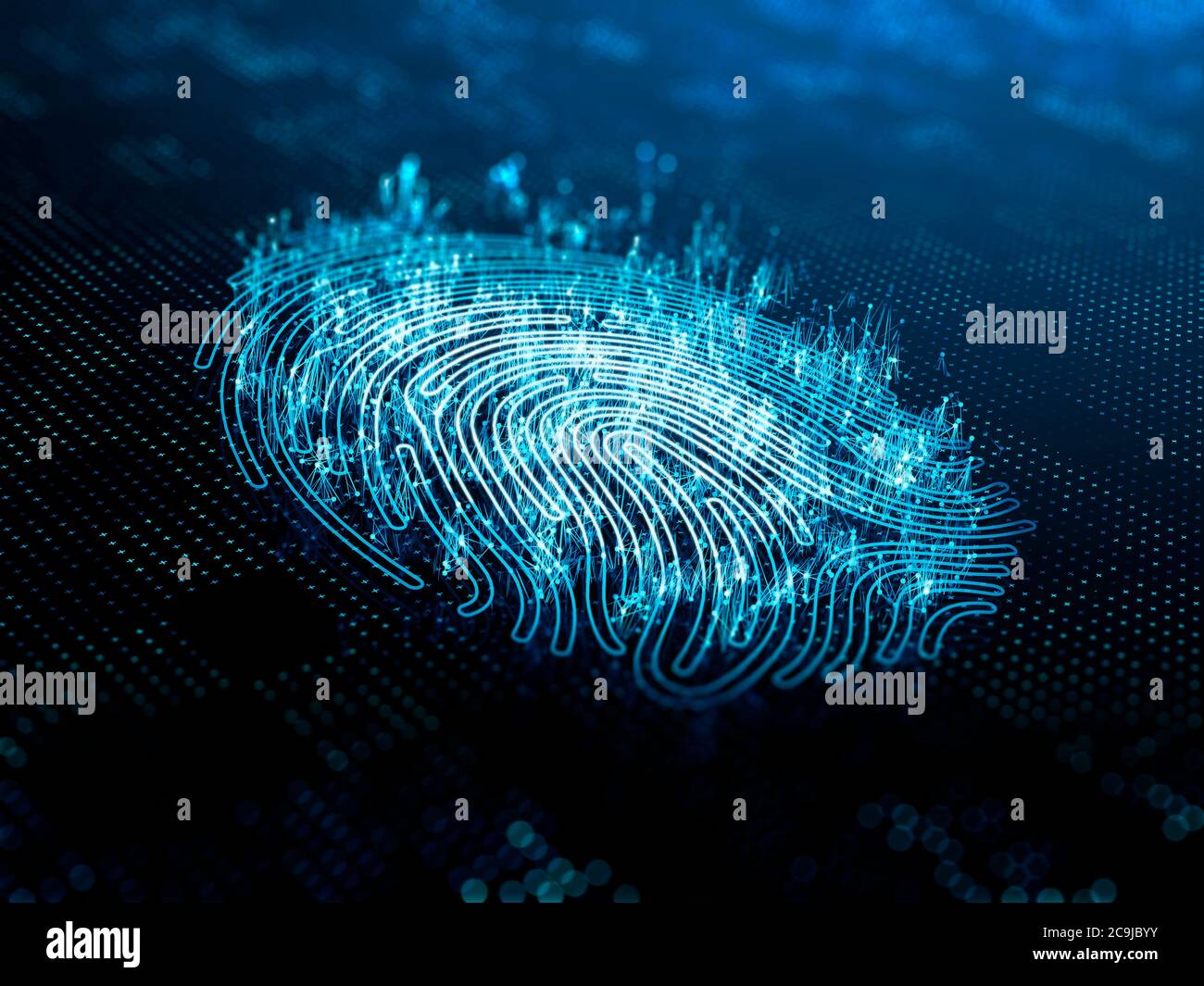 A computer identify and measuring the fingerprint on the digital surface. Stock Photo