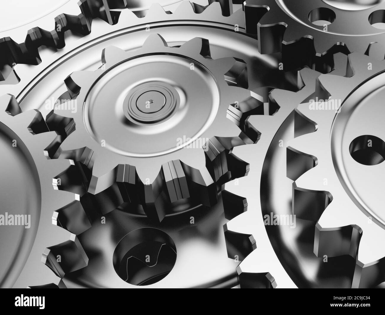 Steel gear wheels in an engine. 3d illustration. Stock Photo