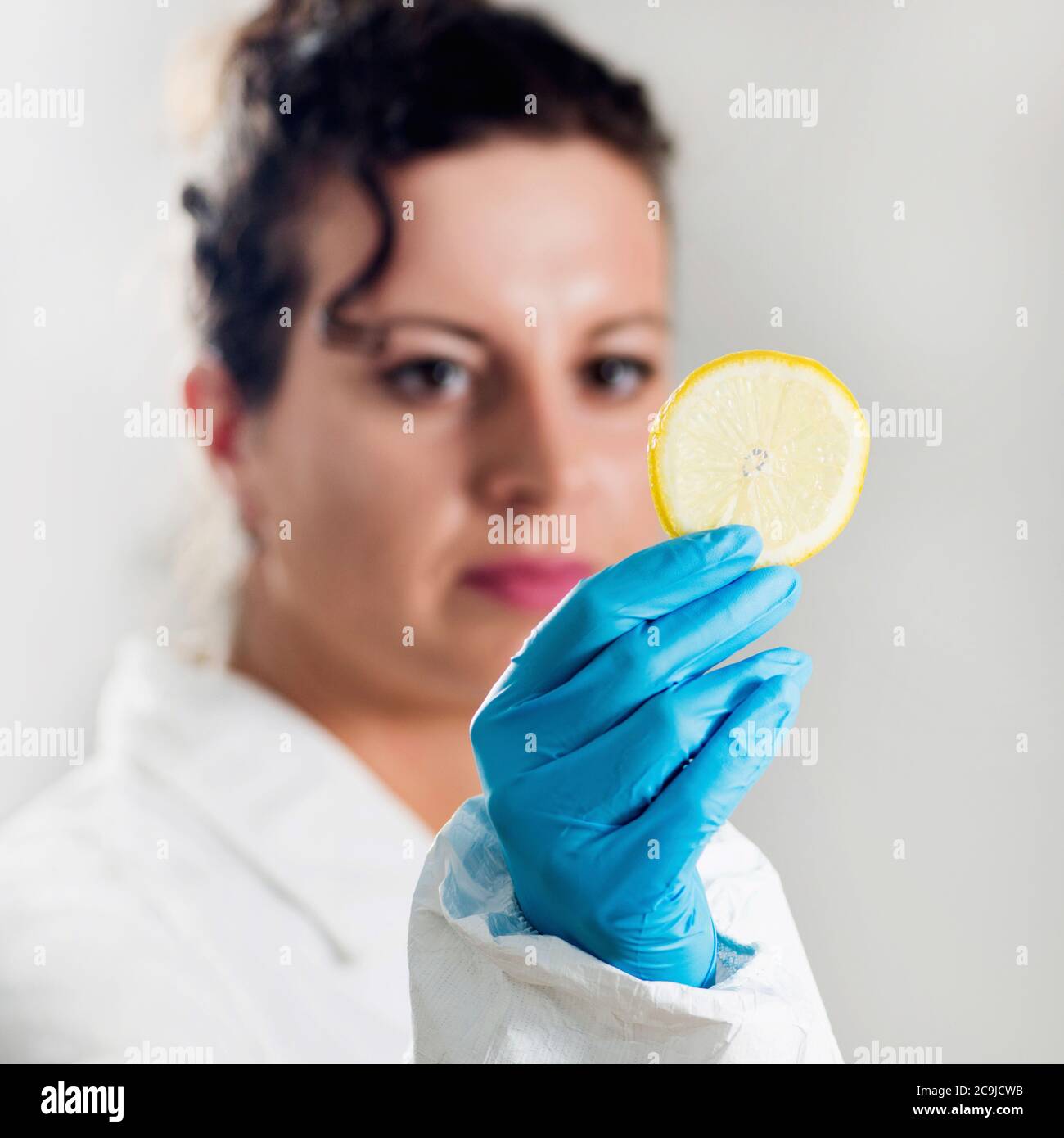 Food safety inspector testing fruit Stock Photo Alamy