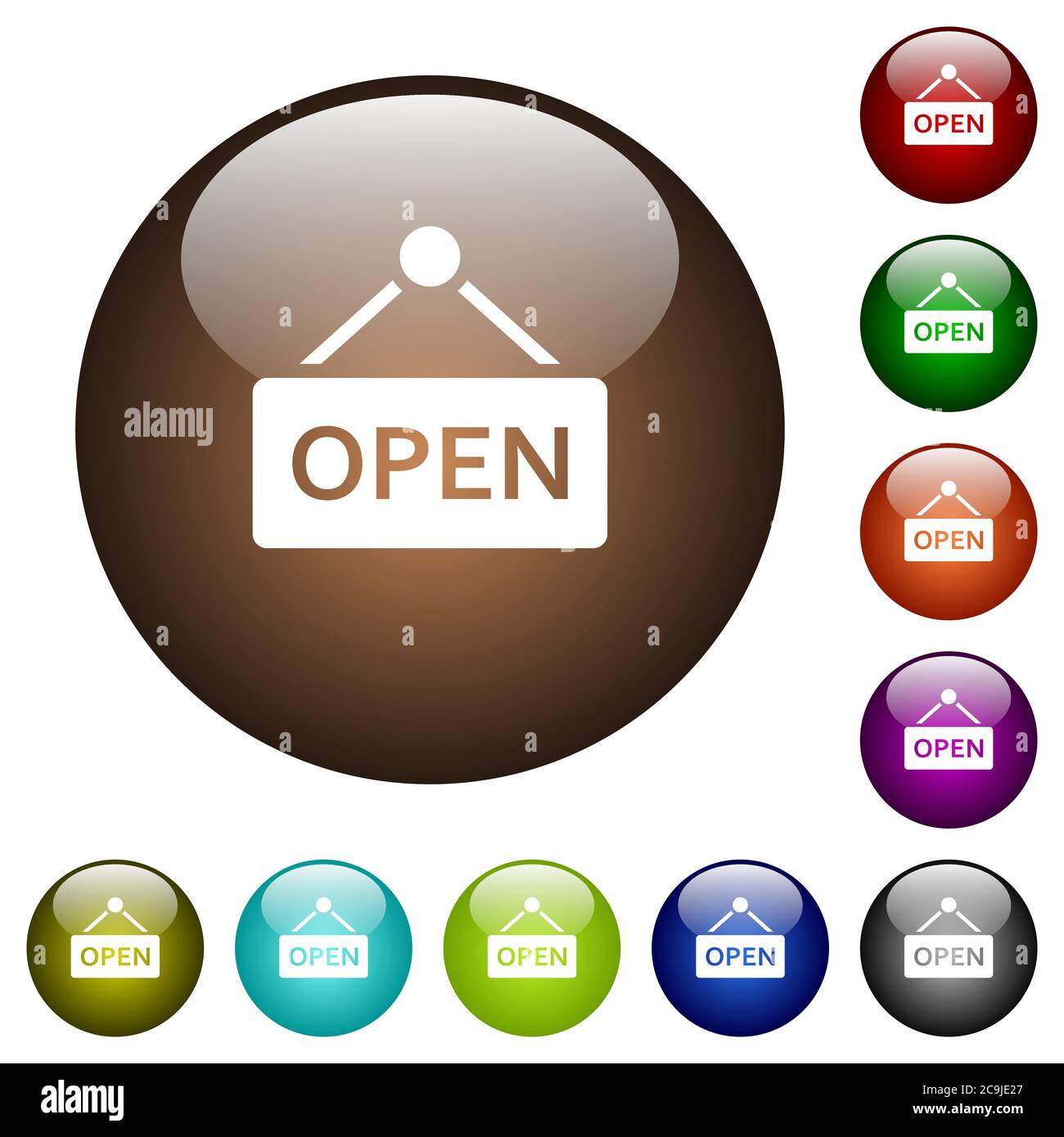 Open sign white icons on round color glass buttons Stock Vector Image ...