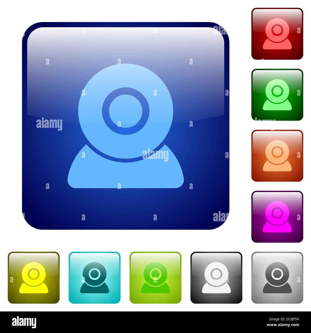 Webcam icons icons in rounded square color glossy button set Stock Vector