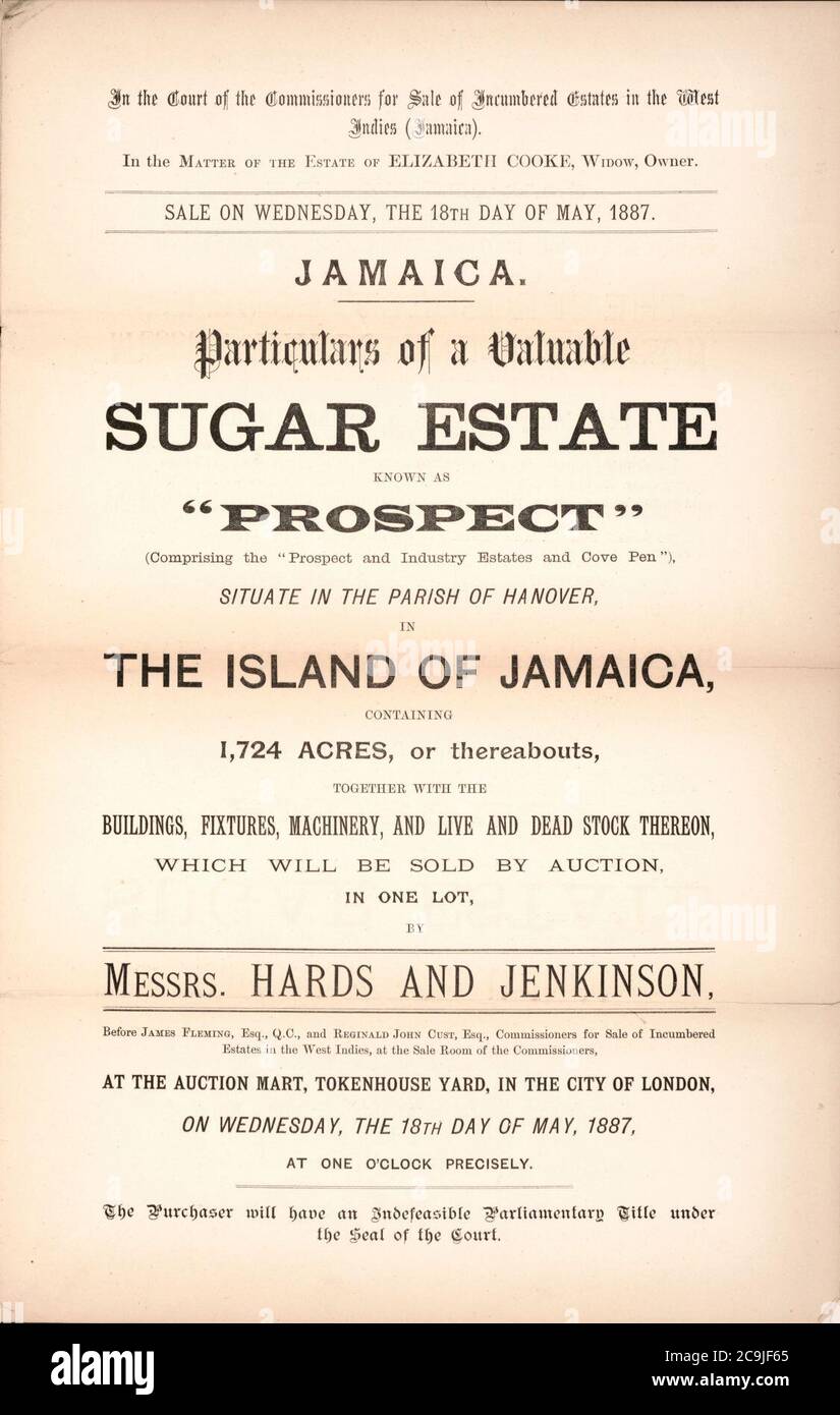 Jamaica, particulars of a valuable Sugar Estate know as ‘Prospect