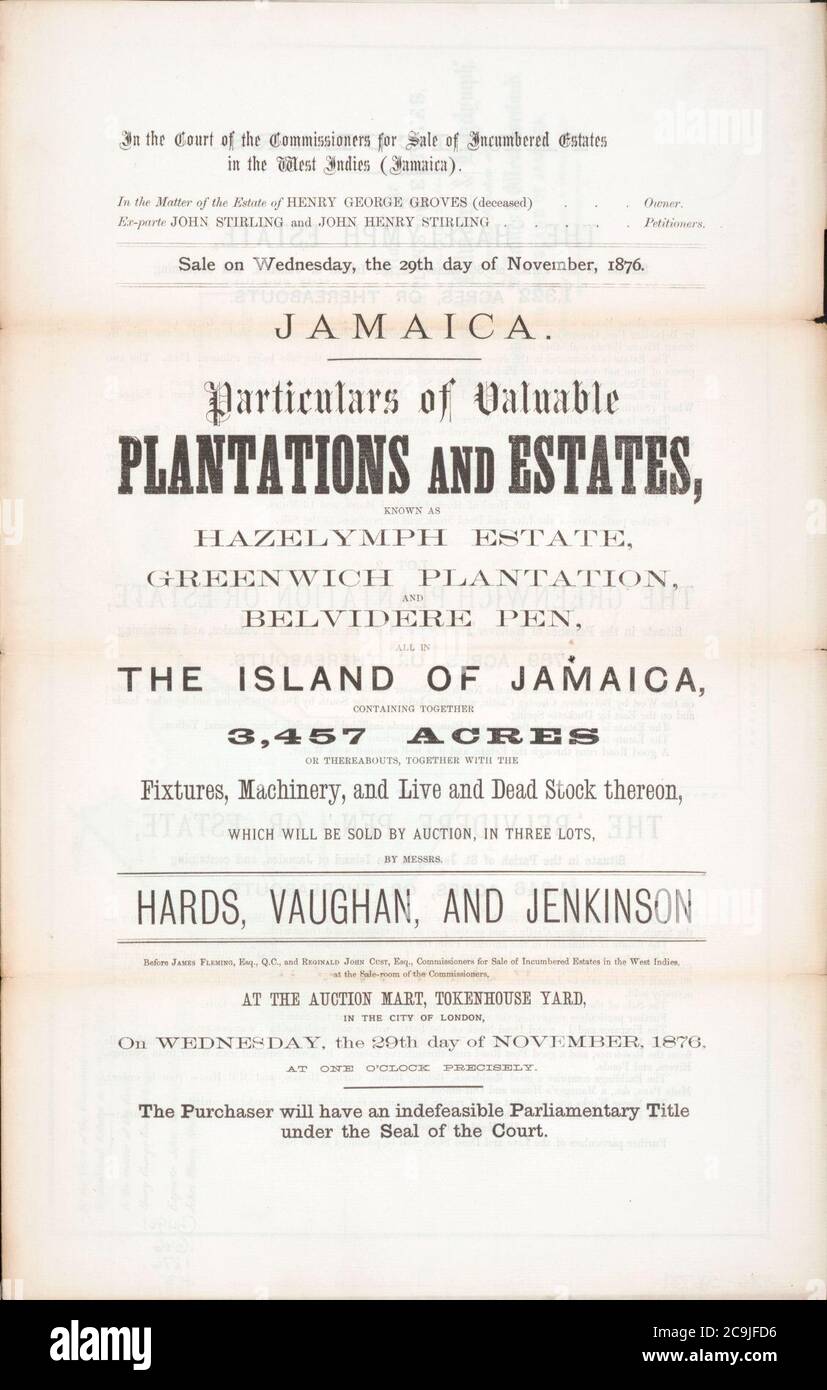 Jamaica, particulars of valuable Plantations and Estates known as