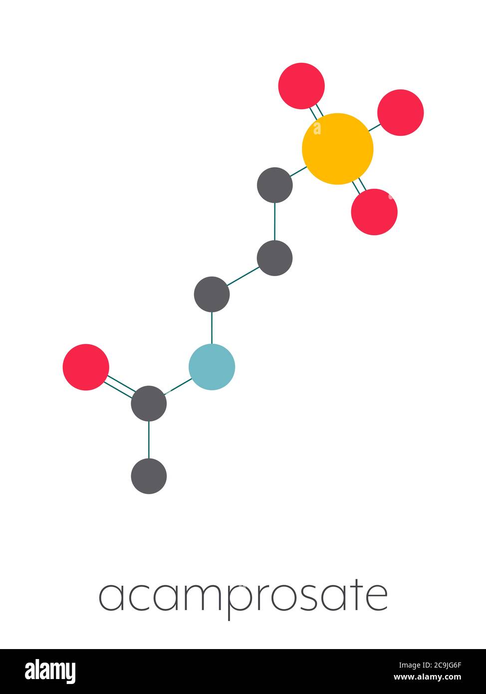 Acamprosate alcoholism treatment drug molecule. Stylized skeletal ...