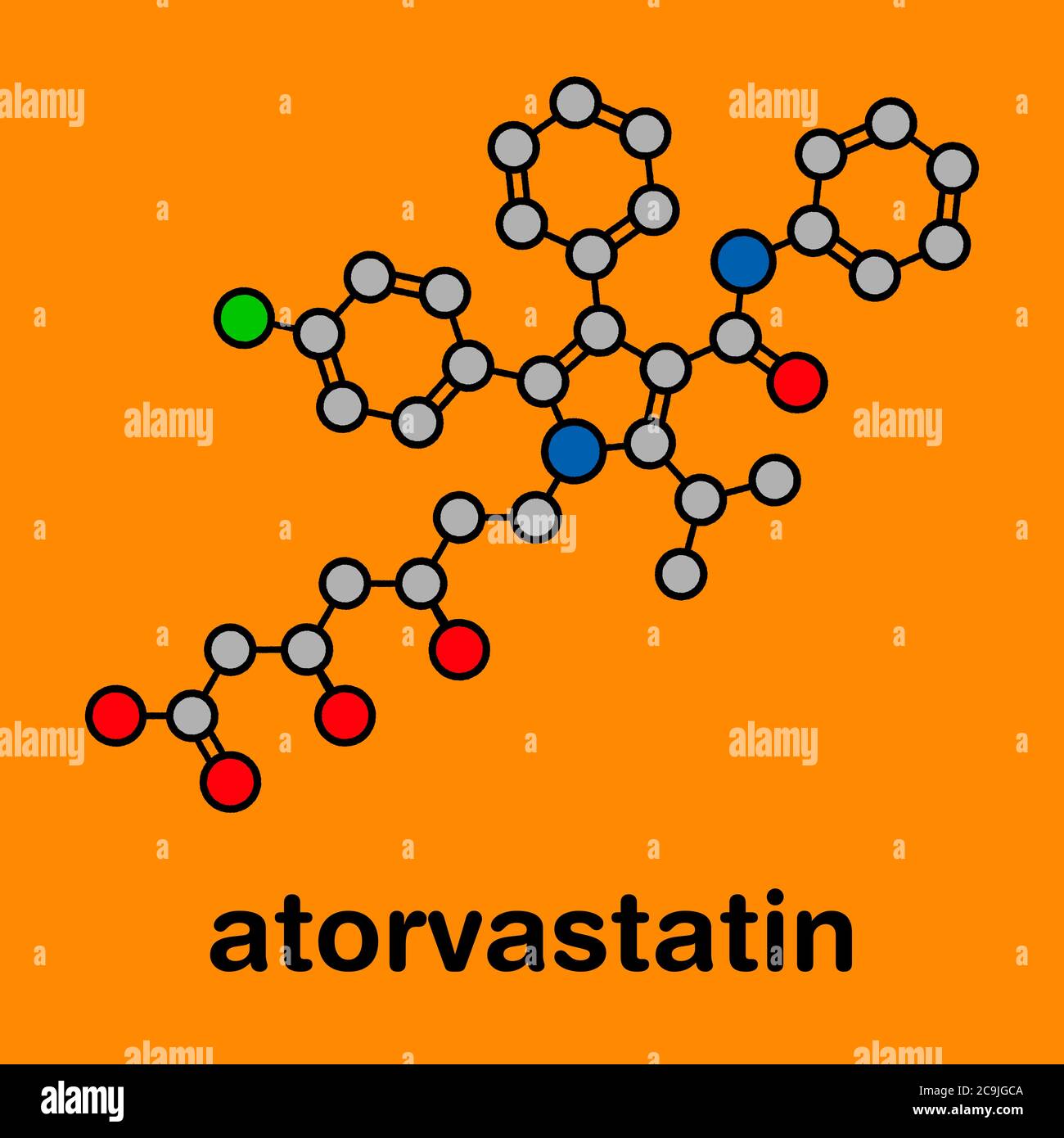 Atorvastatin cholesterol lowering drug (statin class) molecule. Stylized skeletal formula