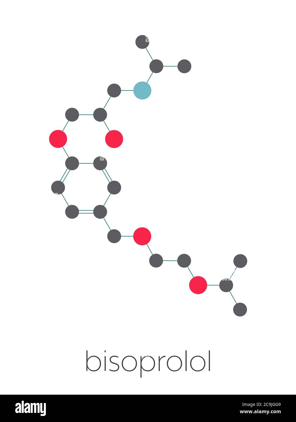 Bisoprolol beta blocker drug molecule. Used to treat high blood ...