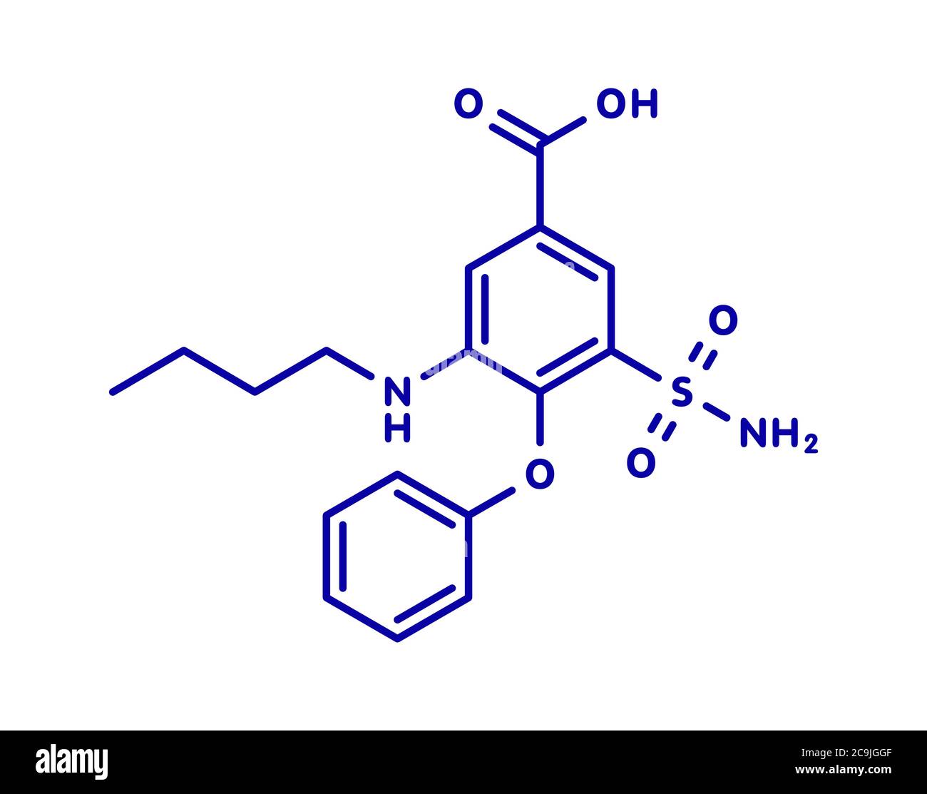 Bumetanide heart failure drug molecule. Loop diuretic, also used for