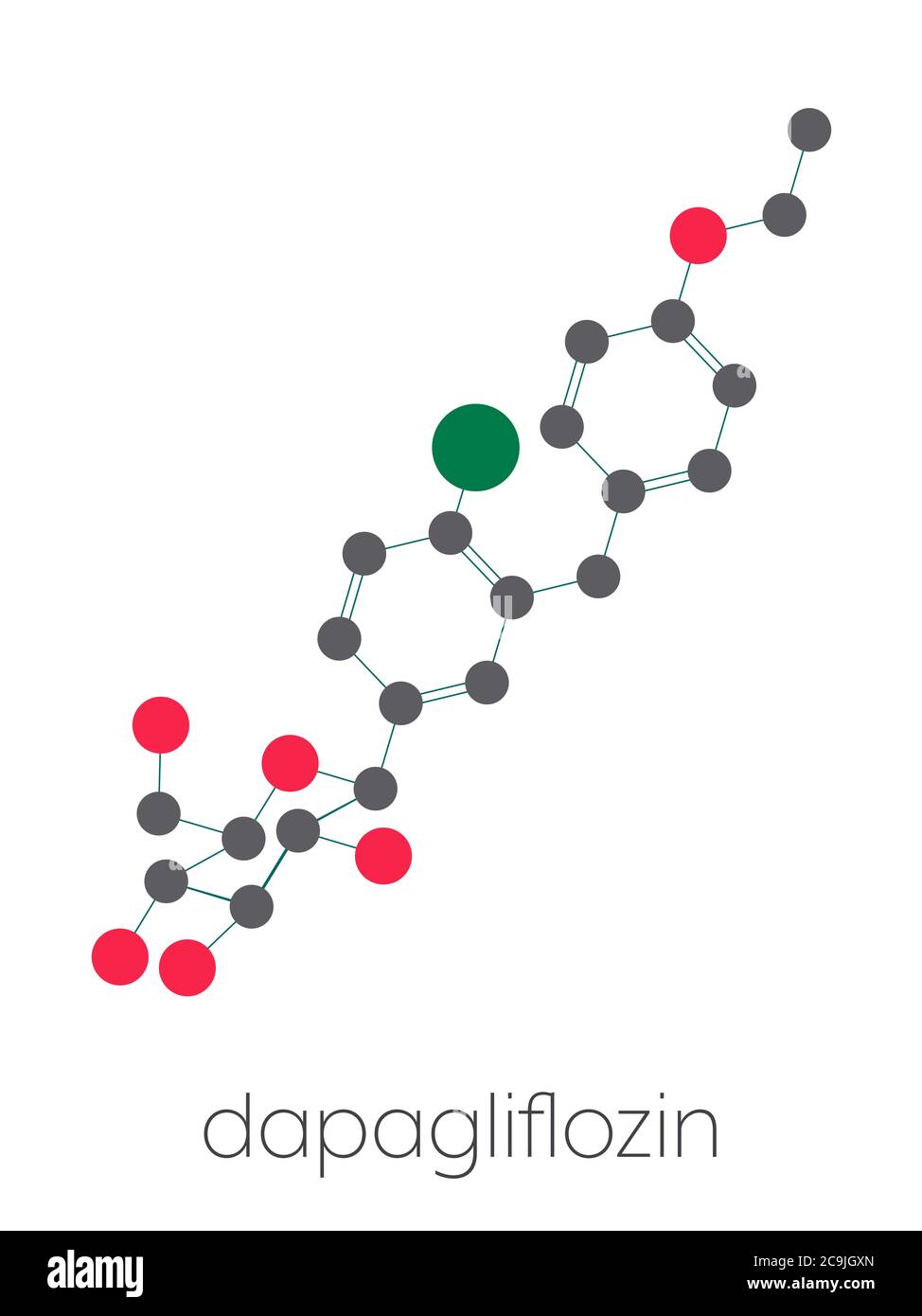 Dapagliflozin Diabetes Drug Molecule Inhibitor Of Sodium Glucose Transport Proteins Subtype 2 Sglt2 Stylized Skeletal Formula Chemical Structure Stock Photo Alamy