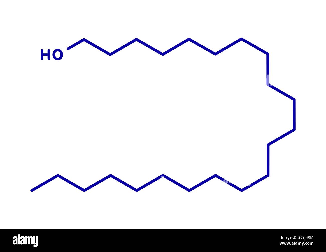 Docosanol (behenyl alcohol) antiviral drug molecule. Used in treatment of cold sores (herpes simplex virus). Blue skeletal formula on white background Stock Photo