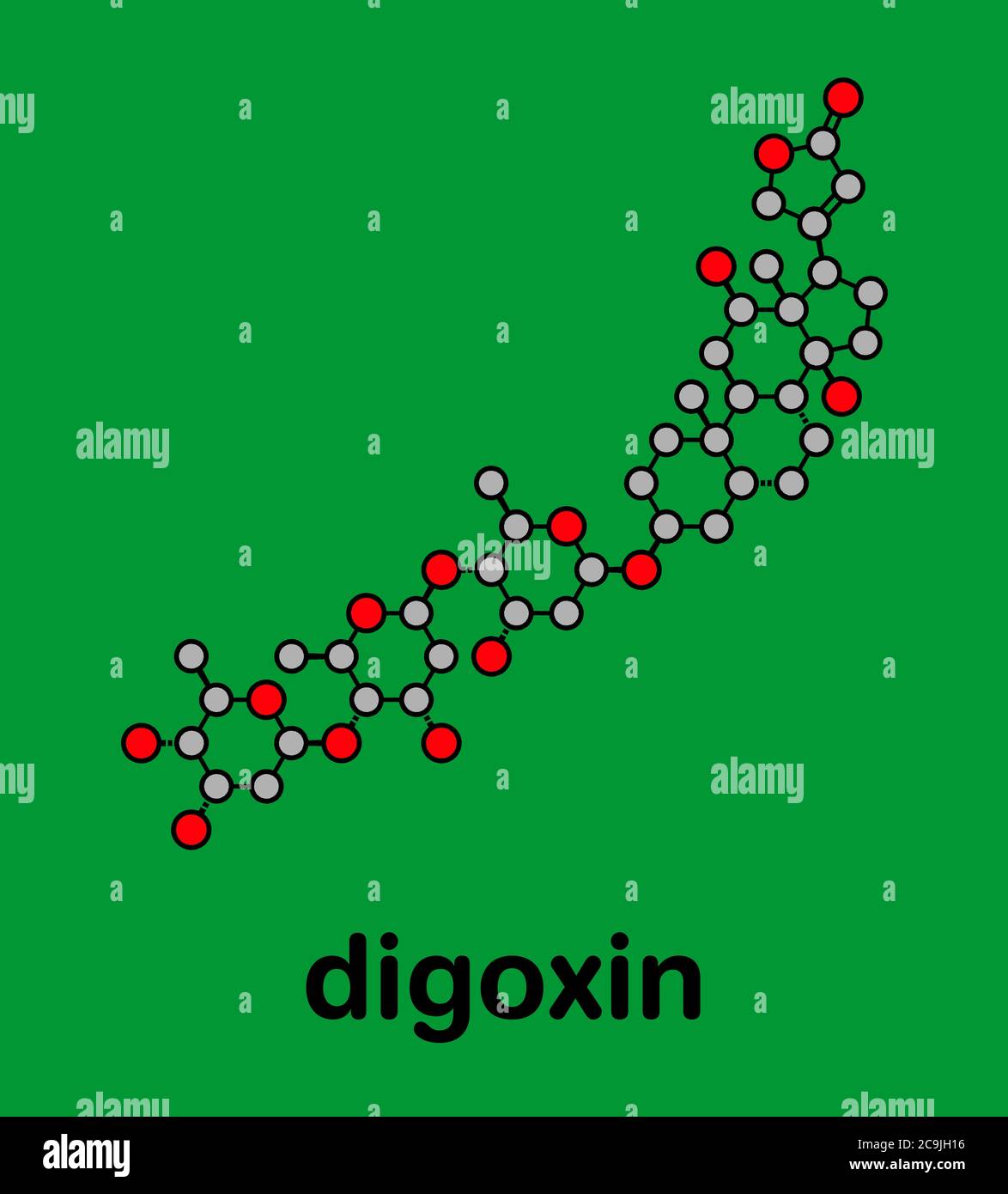 Digoxin heart failure drug molecule. Extracted from foxglove plant