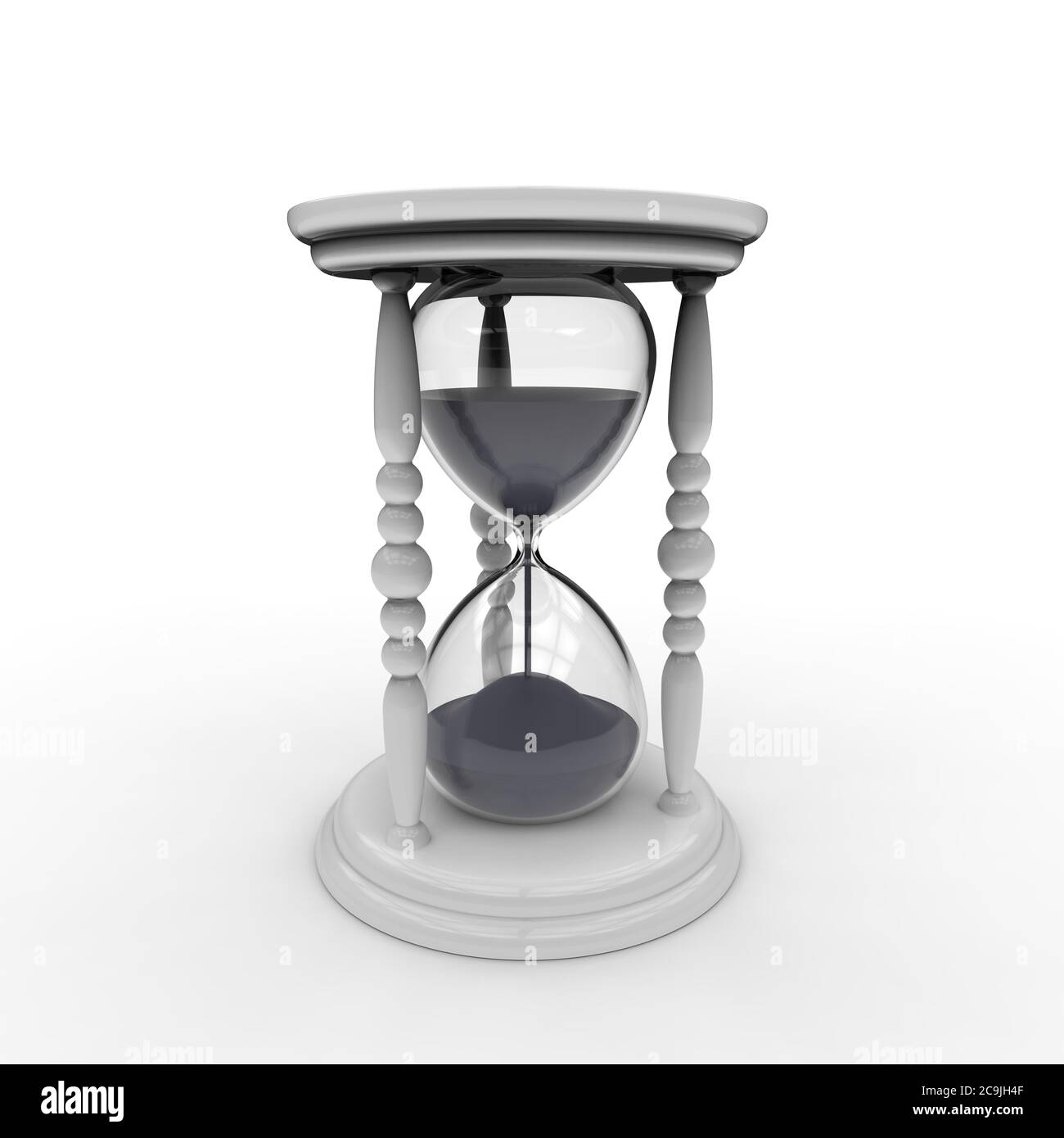 ntique egg timer hourglass with in a white coloured frame and black sand on  a white background Stock Photo - Alamy