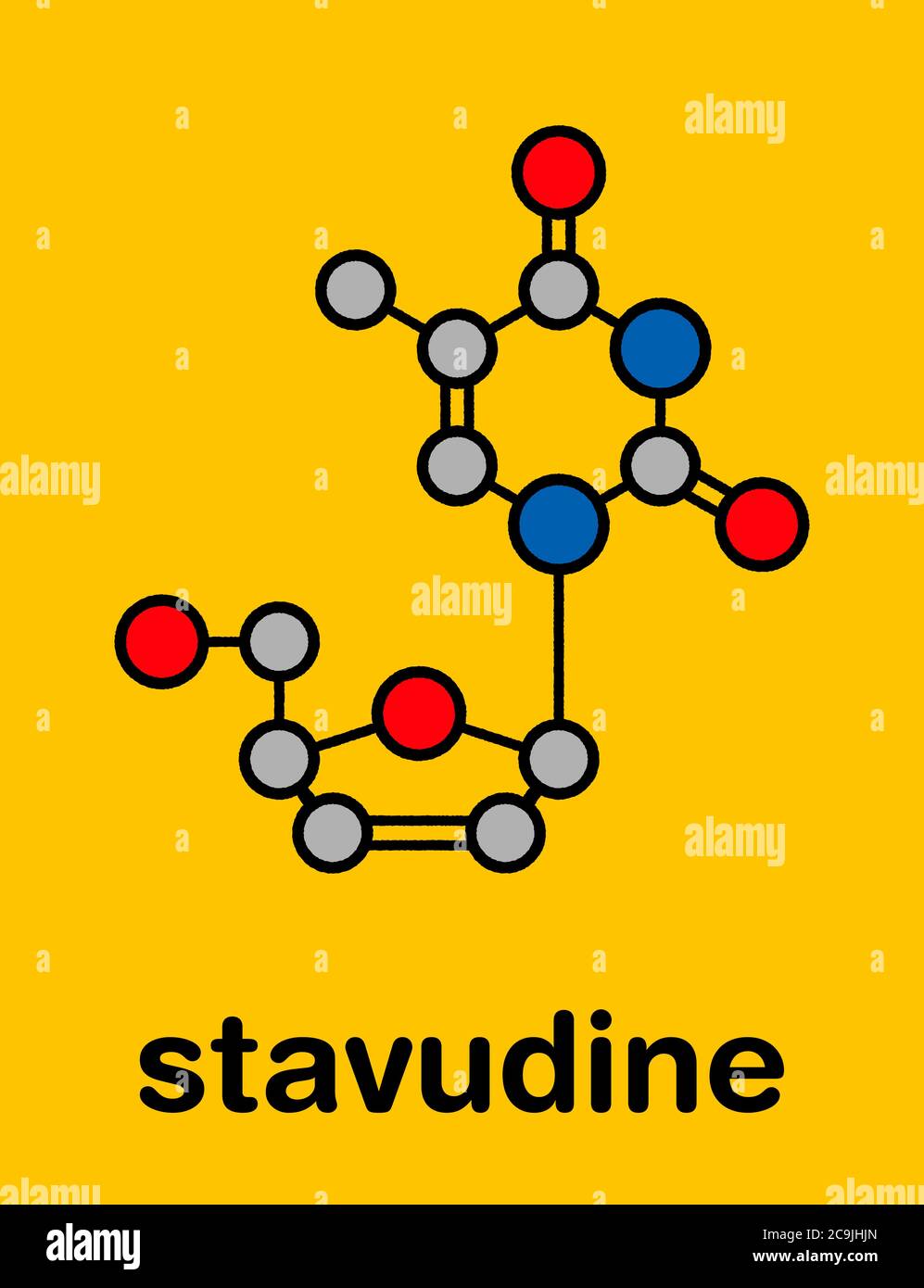 https://c8.alamy.com/comp/2C9JHJN/stavudine-d4t-hiv-drug-molecule-thymidine-analogue-that-blocks-reverse-transcriptase-stylized-skeletal-formula-chemical-structure-atoms-are-sho-2C9JHJN.jpg