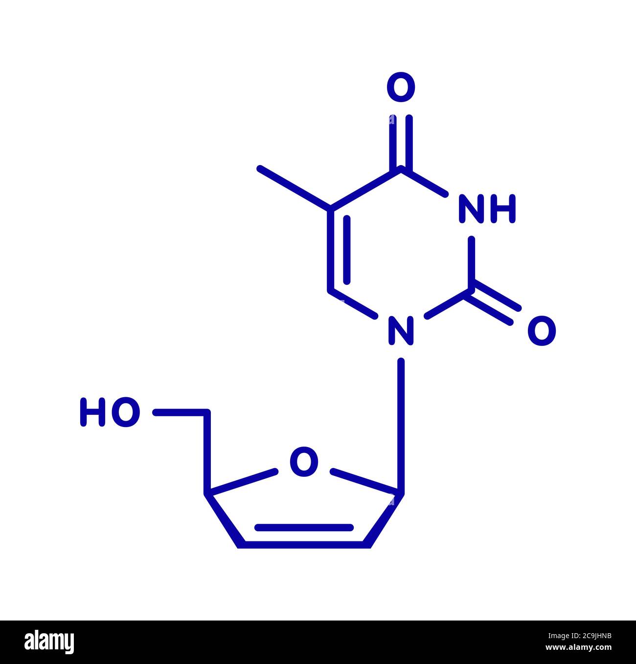 https://c8.alamy.com/comp/2C9JHNB/stavudine-d4t-hiv-drug-molecule-thymidine-analogue-that-blocks-reverse-transcriptase-blue-skeletal-formula-on-white-background-2C9JHNB.jpg