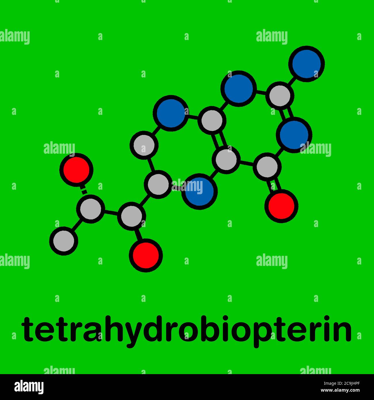Tetrahydrobiopterin (sapropterin) phenylketonuria drug molecule. Cofactor to a number of