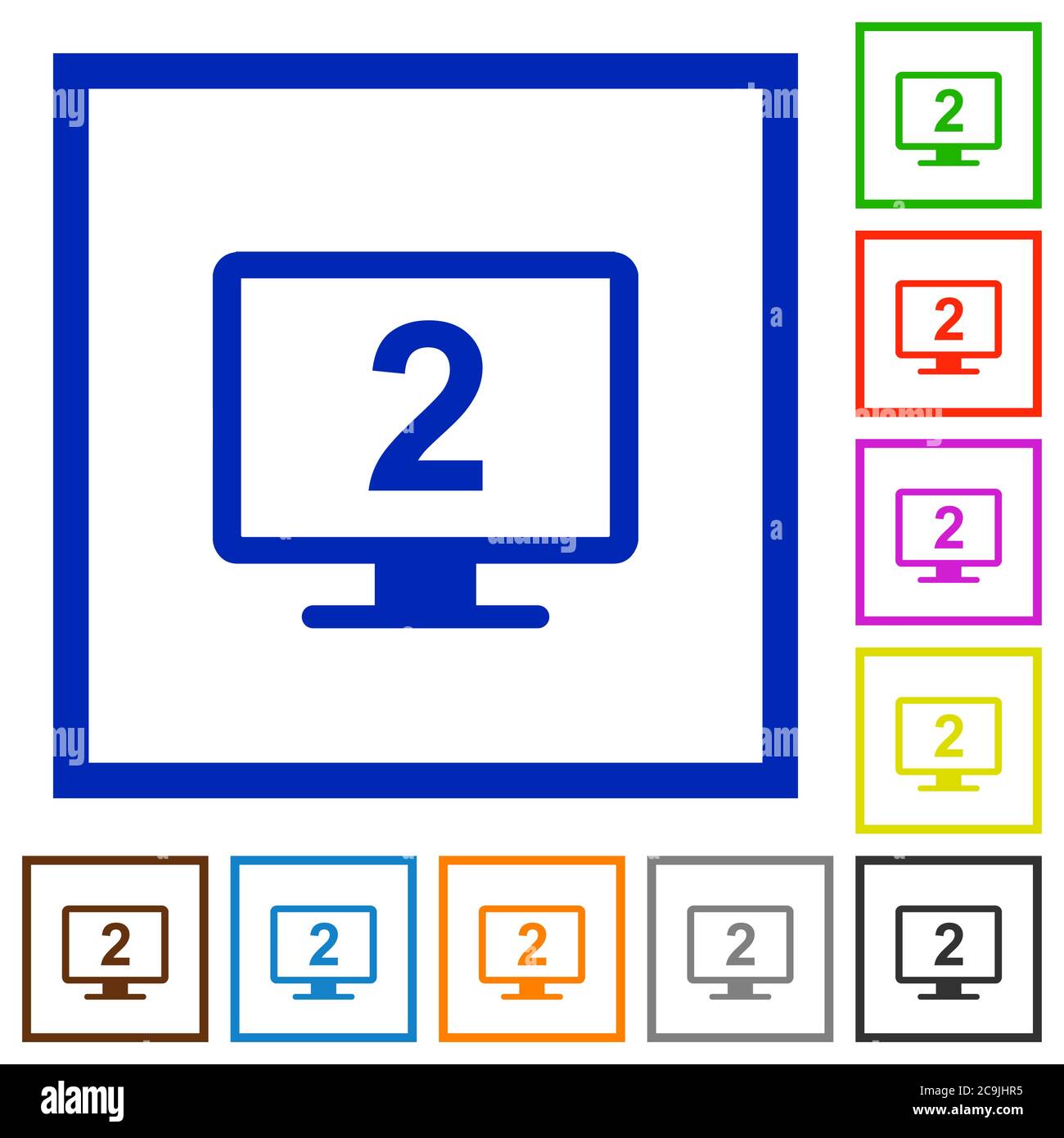 Secondary display flat color icons in square frames on white background Stock Vector