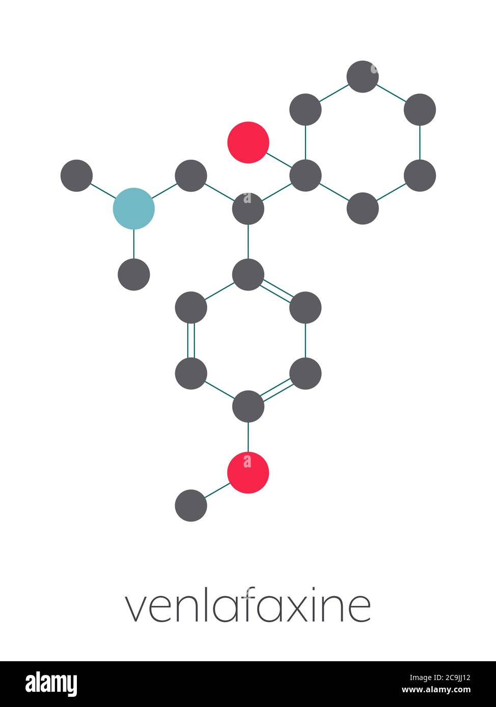 Venlafaxine antidepressant drug (SNRI class) molecule. Stylized