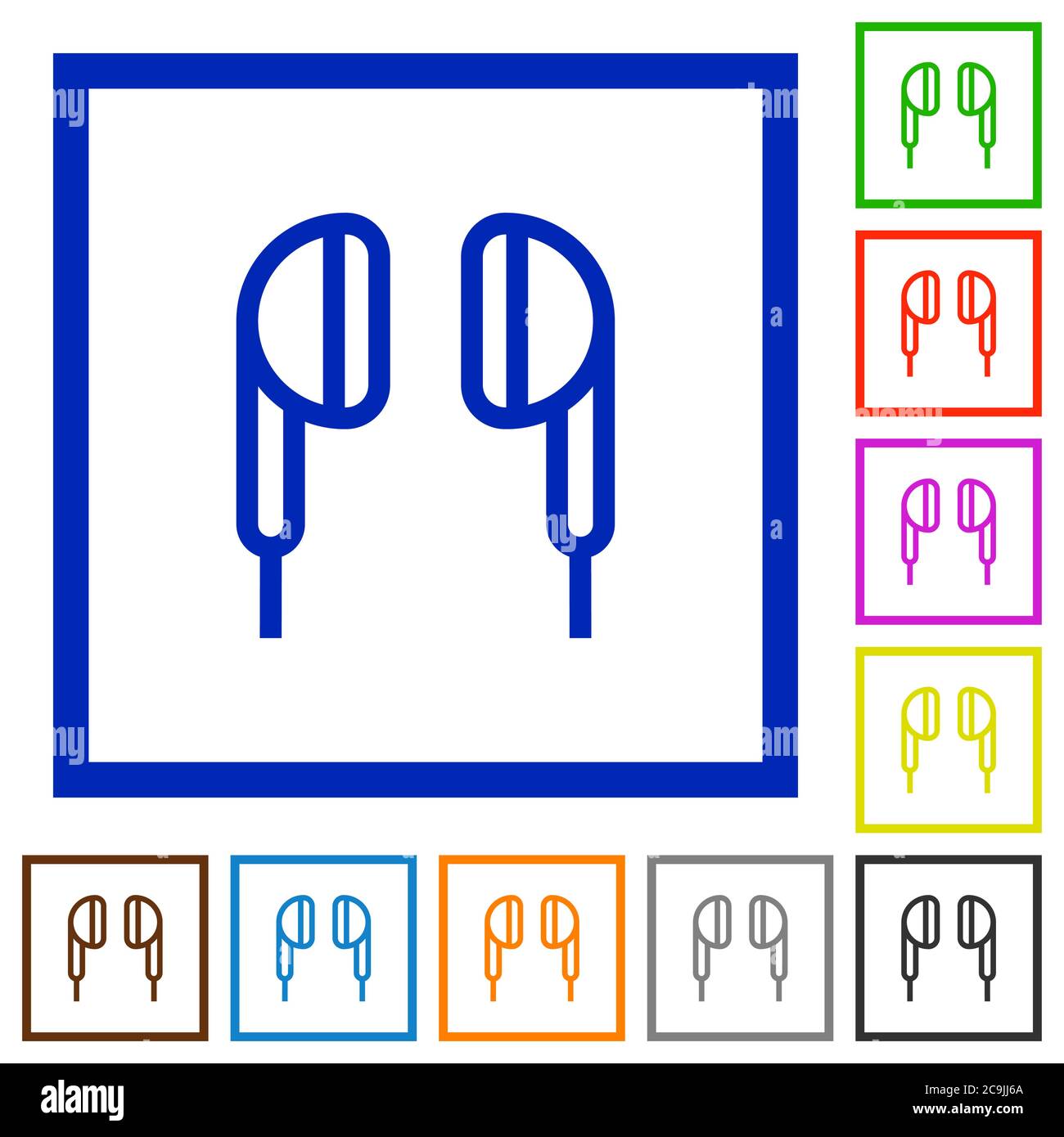 Earphone flat color icons in square frames on white background Stock Vector