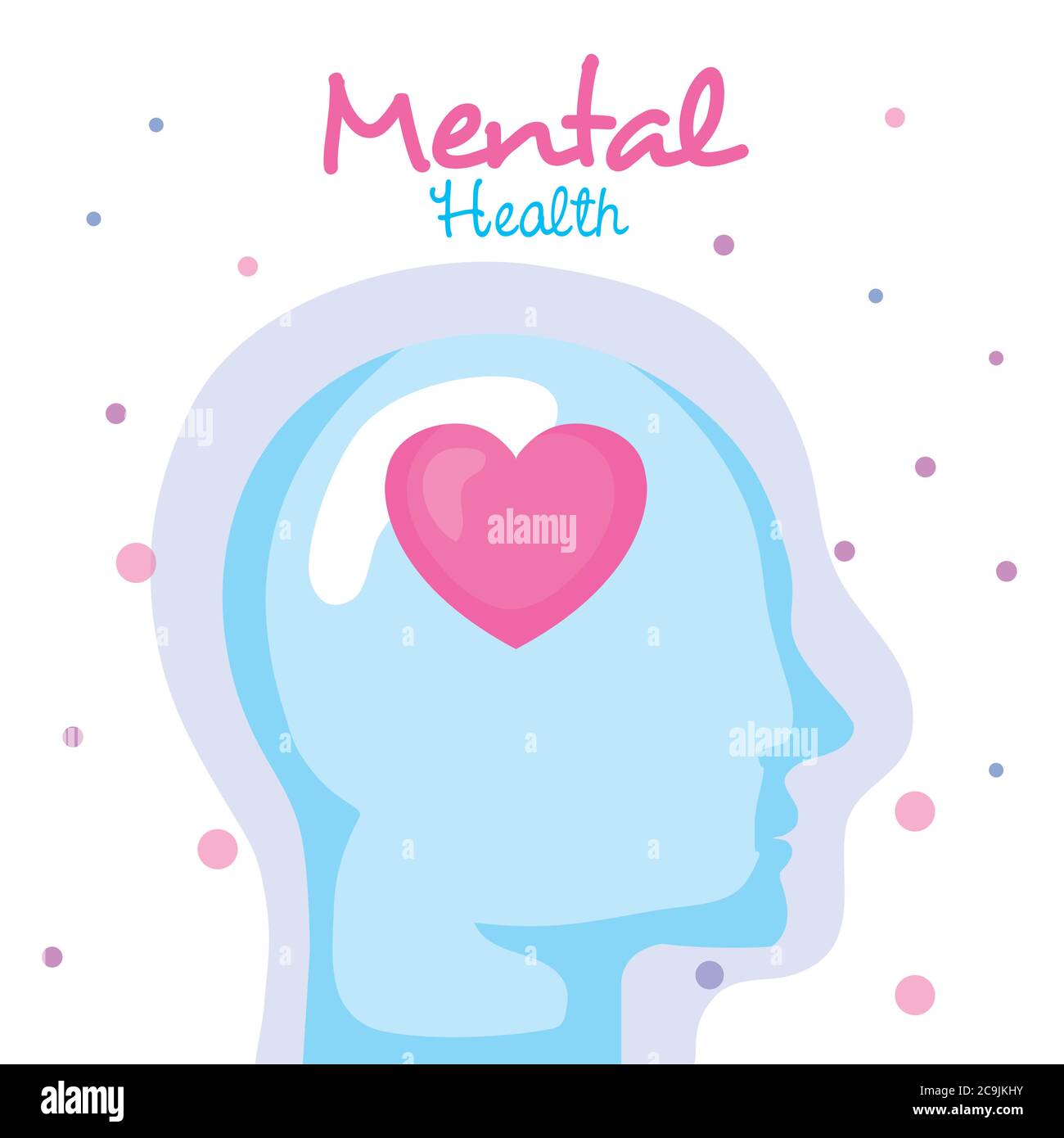 mental health concept, and human profile with heart Stock Vector Image ...