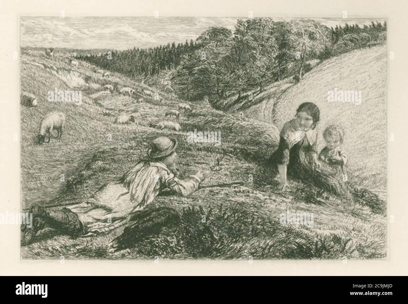 James Clarke Hook - Colin thou ken'st the Southern Shepherd boy - Spenser's Shepherd's Calender April (The Etching Club 1857). Stock Photo
