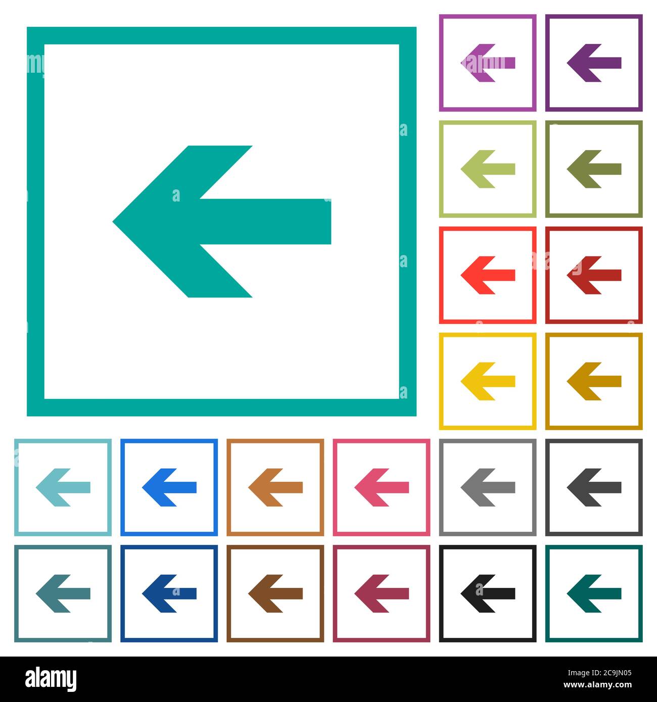 Left arrow flat color icons with quadrant frames on white background Stock Vector